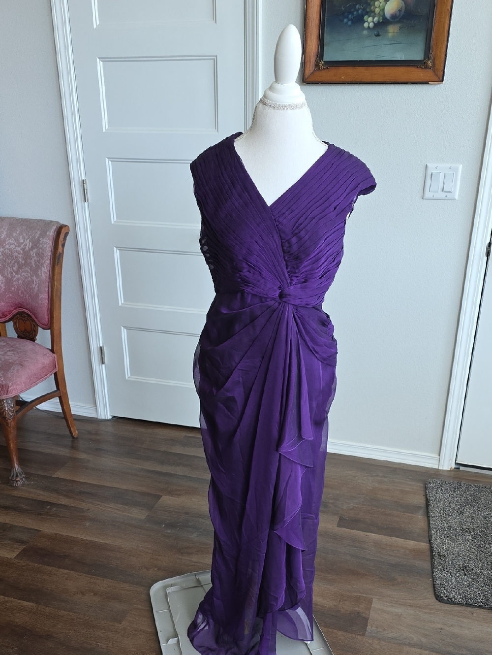 Adrianna Papell Deep Purple Draped Chiffon Evening Gown